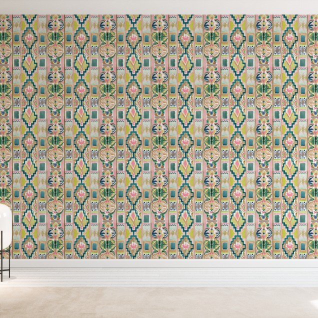 Tapet cu design abstract, in culori vibrante, cu motive geometrice si boeme