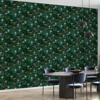 Tapet cu flori de nufăr Water Lilies - design floral elegant, perfect pentru living, dormitor, hol sau birou