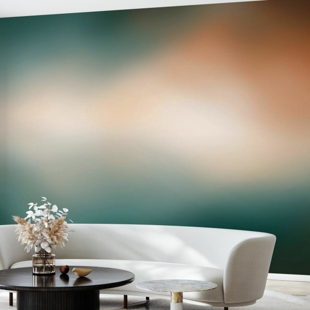 Tapet cu un design modern in nuante de verde si maro, perfect pentru decorarea unui living, dormitor sau birou.