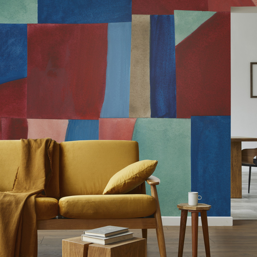 Tapet abstract modern cu nuanțe de maro, roz și verde, ideal pentru living sau dormitor