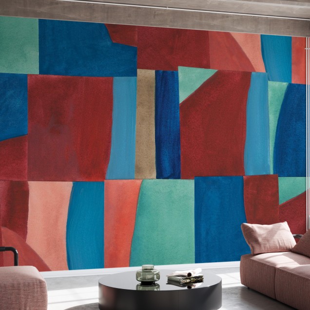 Tapet geometric modern cu culori vibrante și tonuri calde