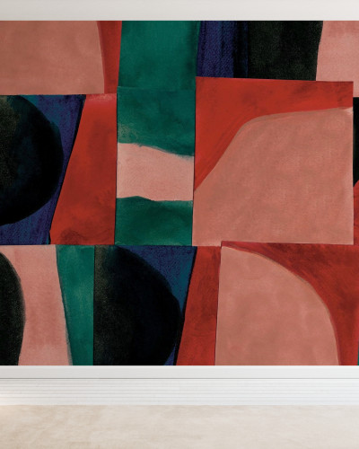 Wallpaper abstract cu forme geometrice in culori vibrante.