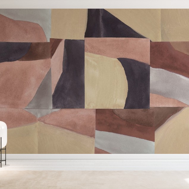 Tapet cu design abstract geometric în nuanțe de maro și gri