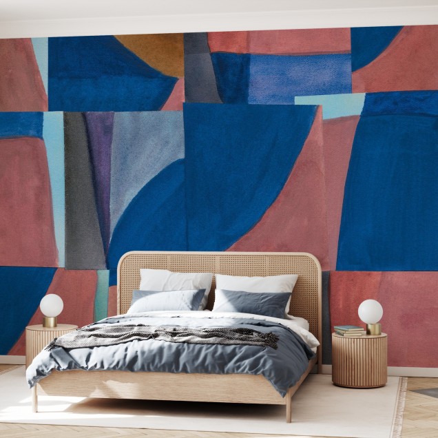Tapet abstract modern cu nuanțe calde de roșu, albastru și maro