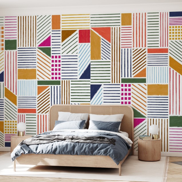 Wallpaper geometric cu linii si forme in culori vibrante