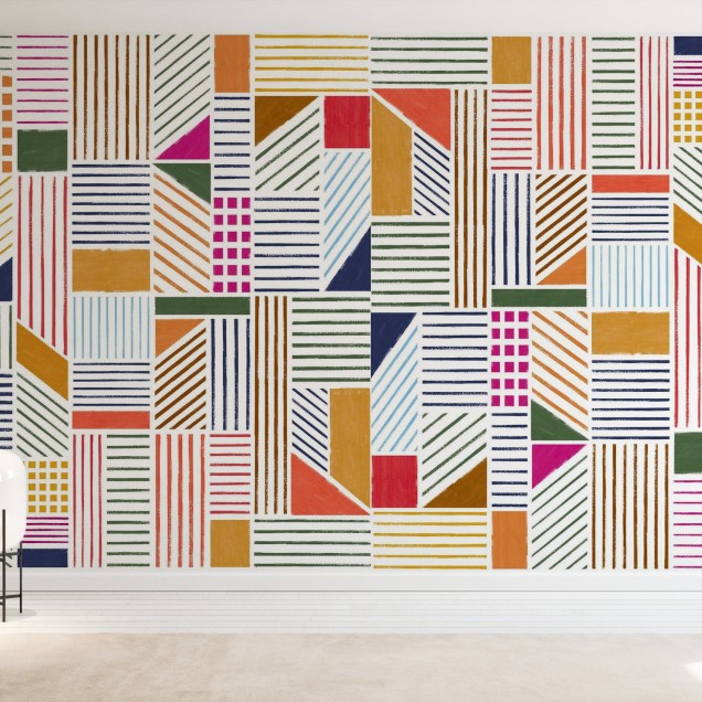 Wallpaper geometric cu linii si forme in culori vibrante
