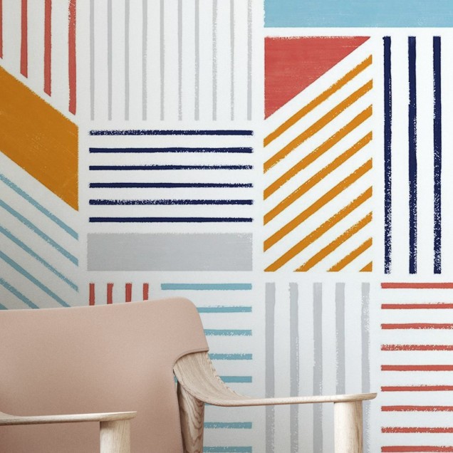Tapet geometric abstract cu culori vibrante, perfect pentru a crea un decor modern și elegant.