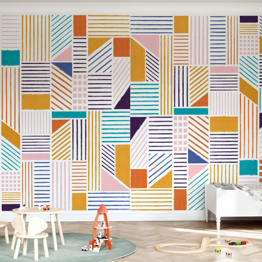Wallpaper geometric cu linii si forme in culori vibrante