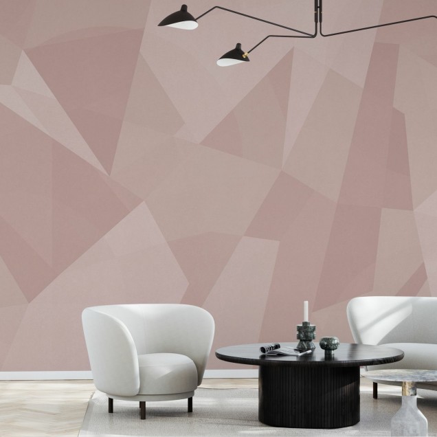 Tapet geometric în nuanțe pastelate de roz, cu design minimalist.