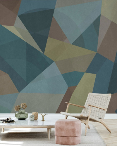 Tapet geometric cu nuanțe de petrol, cu un design modern și elegant.