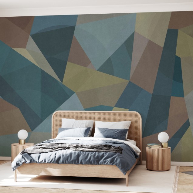 Tapet geometric cu nuanțe de petrol, cu un design modern și elegant.