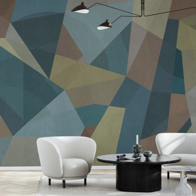 Tapet geometric cu nuanțe de petrol, cu un design modern și elegant.
