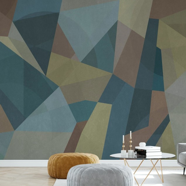 Tapet geometric cu nuanțe de petrol, cu un design modern și elegant.