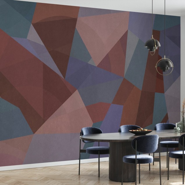 Tapet geometric cu nuanțe de vin, perfect pentru a decora livingul, dormitorul sau biroul