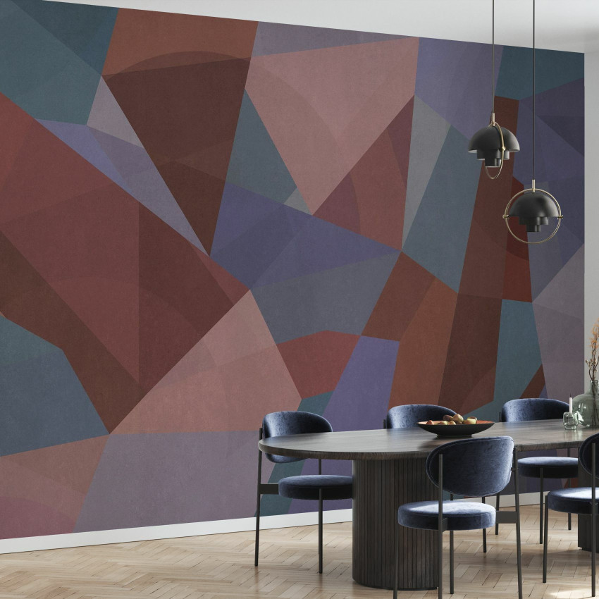 Geometric, Wood, Photowall - Tapet abstract cu design geometric, în nuanțe de verde, maro și crem.