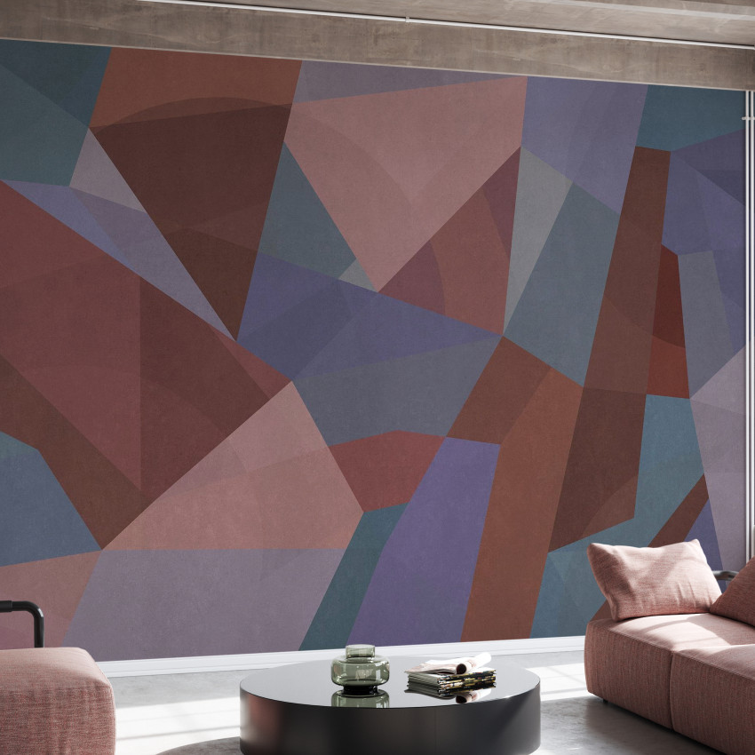 Geometric, Wood, Photowall - Tapet abstract cu design geometric, în nuanțe de verde, maro și crem.