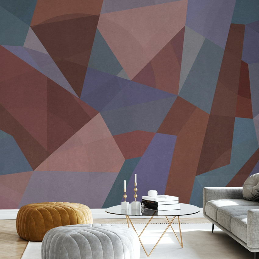 Geometric, Wood, Photowall - Tapet abstract cu design geometric, în nuanțe de verde, maro și crem.