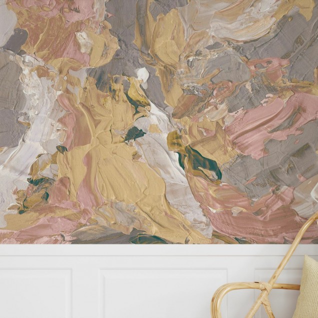 Tapet abstract Paint I, Beach, Photowall cu culori vibrante de roz, galben și gri, pentru decorarea casei