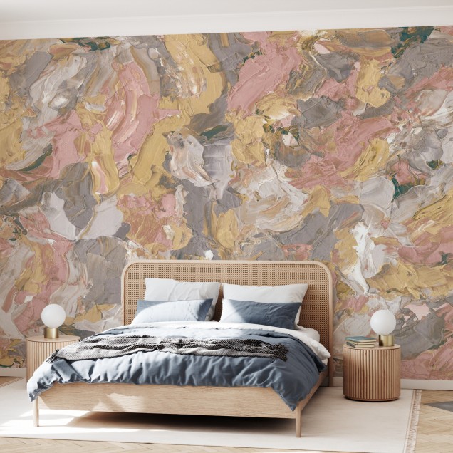 Tapet abstract Paint I, Beach, Photowall cu culori vibrante de roz, galben și gri, pentru decorarea casei