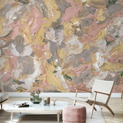 Tapet abstract Paint I, Beach, Photowall cu culori vibrante de roz, galben și gri, pentru decorarea casei