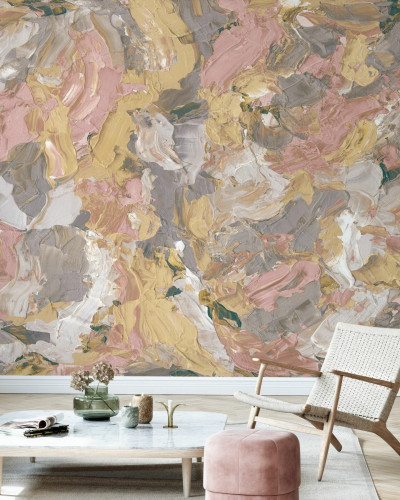 Tapet abstract Paint I, Beach, Photowall cu culori vibrante de roz, galben și gri, pentru decorarea casei