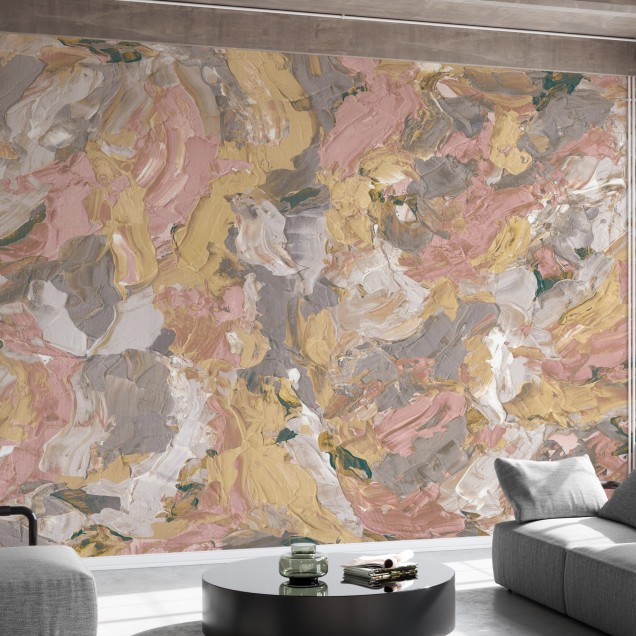 Tapet abstract Paint I, Beach, Photowall cu culori vibrante de roz, galben și gri, pentru decorarea casei