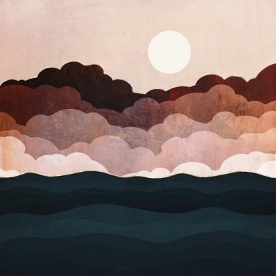 Tapet cu un design abstract de nori si valuri, in nuante de roz, maro si auriu.