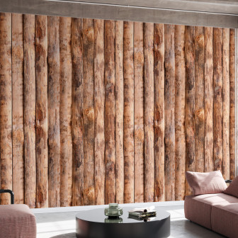 Fototapet cu aspect de lemn natural într-un living modern