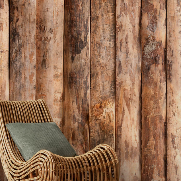 Fototapet cu aspect de lemn natural într-un living modern