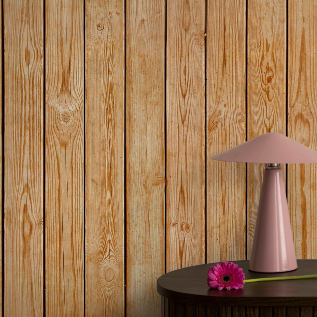 Fototapet cu model de scânduri din lemn într-o cameră decorată modern