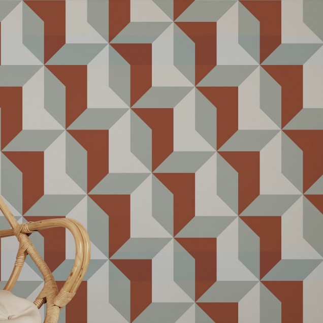 Tapet geometric cu blocuri in nuante de rosu, gri si alb