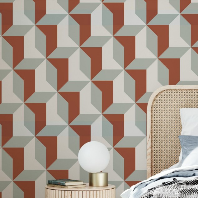 Tapet geometric cu blocuri in nuante de rosu, gri si alb