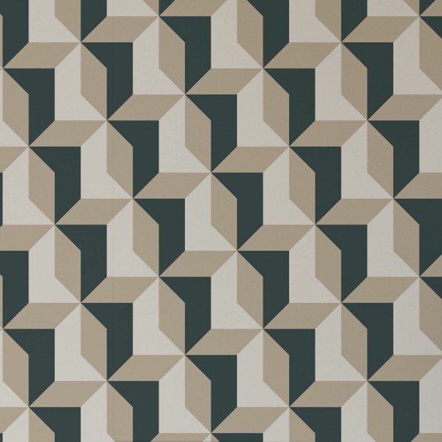 Tapet geometric cu blocuri colorate în verde și bej.