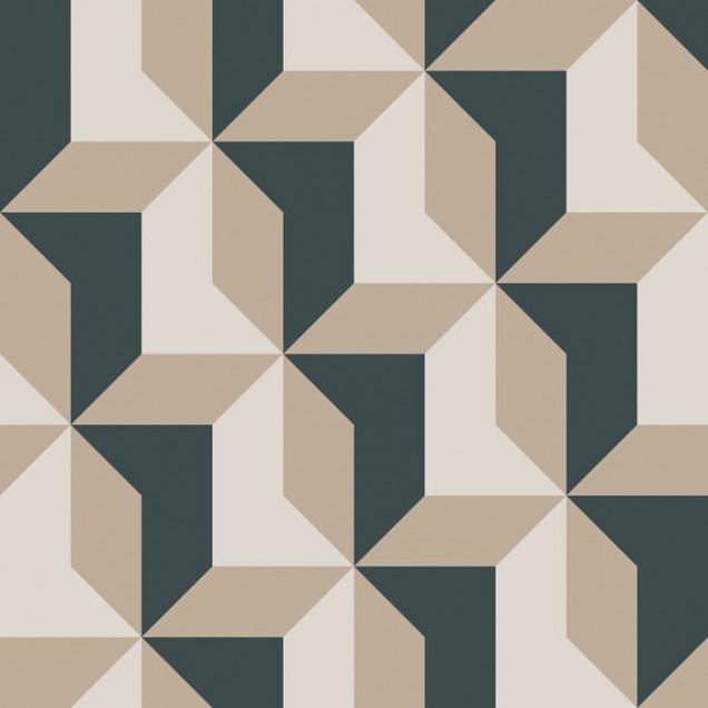 Tapet geometric cu blocuri colorate în verde și bej.