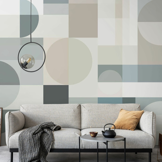 Tapet geometric modern in culori neutre, cu forme simple si elegante