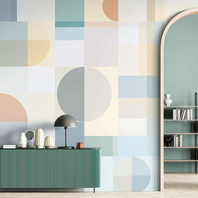 Tapet geometric cu model geometric, culori pastelate și forme simple