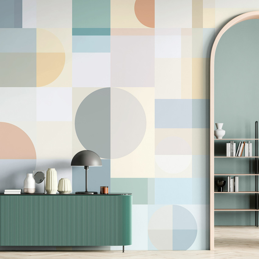 Tapet geometric modern in culori neutre, cu forme simple si elegante
