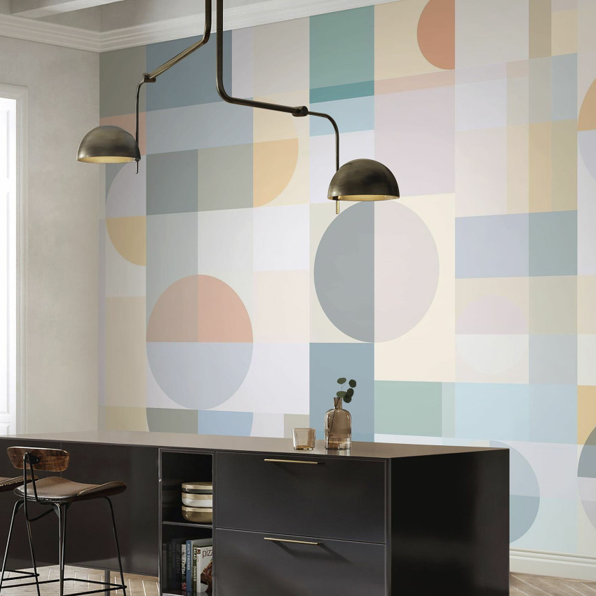 Tapet geometric modern in culori neutre, cu forme simple si elegante