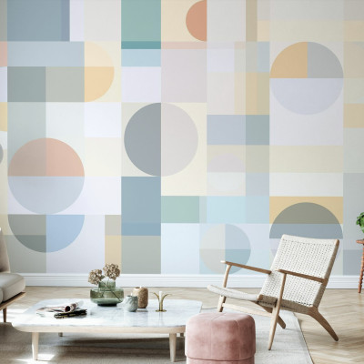Tapet geometric cu model geometric, culori pastelate și forme simple