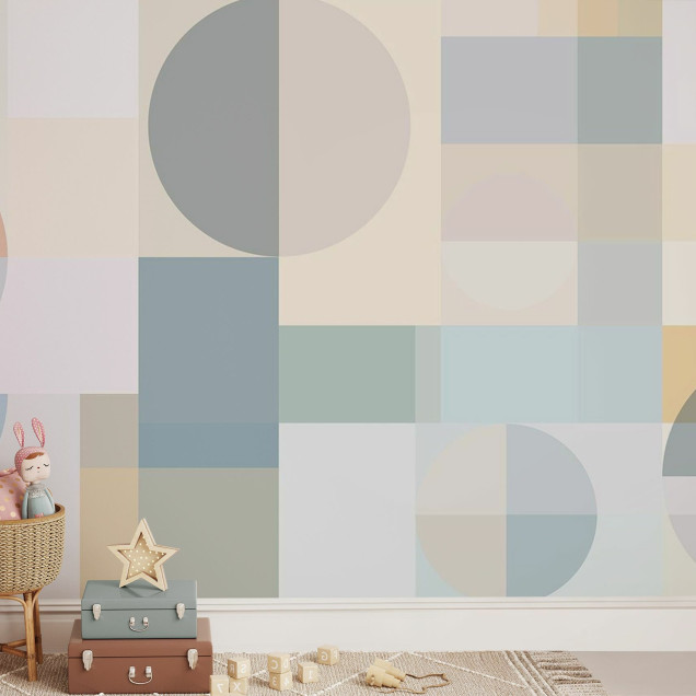 Tapet geometric cu model geometric, culori pastelate și forme simple