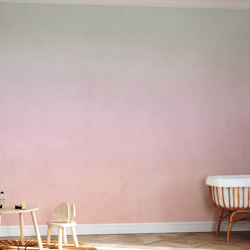 Tapet cu gradient de la roz pal la verde deschis, cu o textură fină, potrivit pentru dormitoare, livinguri sau birouri