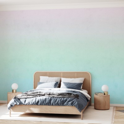 Tapet cu gradient de la roz pal la verde deschis, cu o textură fină, potrivit pentru dormitoare, livinguri sau birouri