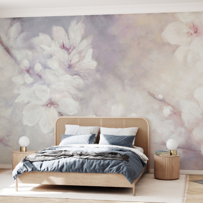 Cherry Blossoms Painting, Photowall. Tapet de perete cu flori roz.