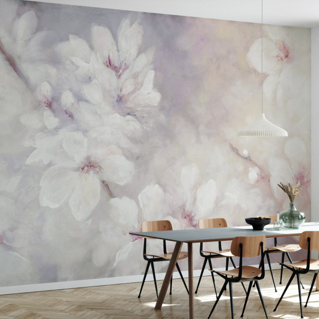 Cherry Blossoms Painting, Photowall. Tapet de perete cu flori roz.