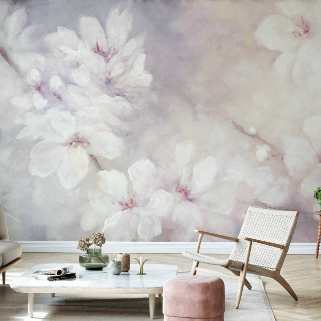 Cherry Blossoms Painting, Photowall. Tapet de perete cu flori roz.