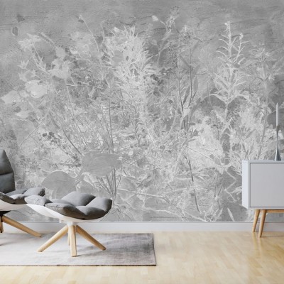 Fototapet cu design floral in nuante de gri, ideal pentru un decor interior modern și elegant.