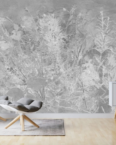 Fototapet cu design floral in nuante de gri, ideal pentru un decor interior modern și elegant.