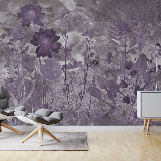 Wallpaper cu motive florale delicate în nuanțe de violet
