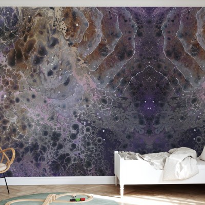 Wallpaper abstract cu nuanțe de mov, gri și maro cu aspect marmoreu.