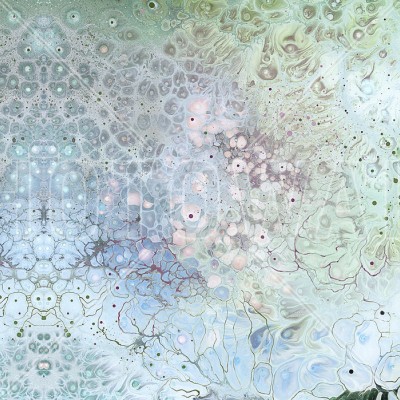 Tapet abstract Aura Biosphere cu nuante pastelate de albastru si verde